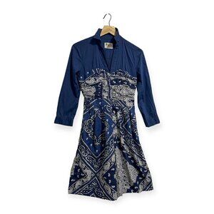 Anthropologie Holding Horses Blue Bandana Cotton Shirtdress, Size 2